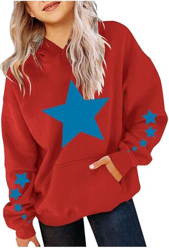 Cute Hoodies for Teen Girls Oversized Star Print Hooded Sweatshirts Casual Loose Long Sleeve Pullover Top 4-13 Years in Saudi Arabia