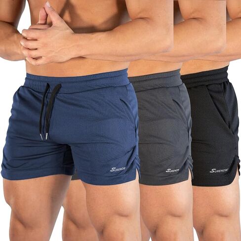 Surenow 3 Pack Mens Running Gym Shorts Quick Dry Workout Lightweight Shorts 3 Inch Breathable Athletic Shorts with Pockets in Saudi Arabia
