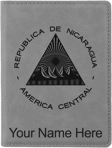 LaserGram Faux Leather Passport Holder, Flag of Nicaragua, Personalized Engraving Included (Burgundy) in Saudi Arabia