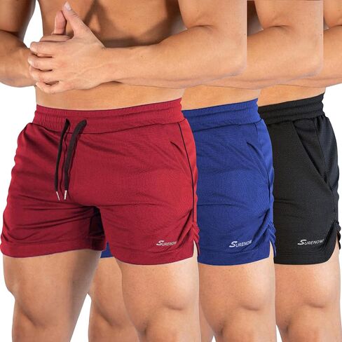 Surenow 3 Pack Mens Running Gym Shorts Quick Dry Workout Lightweight Shorts 3 Inch Breathable Athletic Shorts with Pockets in Saudi Arabia