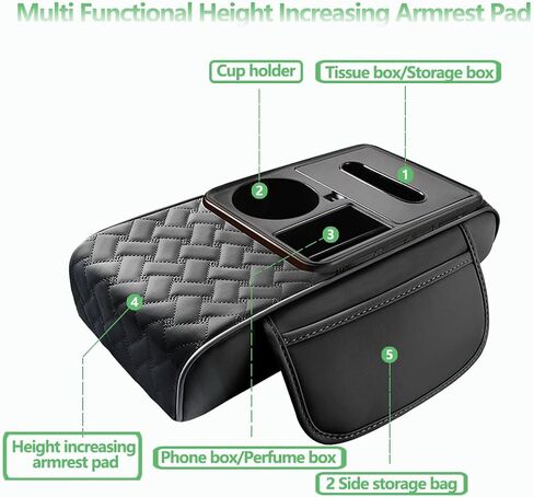 Arm Rest Cover for Car 6.3" Narrow Style,6-in-1 Microfiber Leather Center Console Cover with 2 Storage Bags Cup Holder, Tissue Box Slot, Phone Slot,Universal Accessories Interior Organizers (Black) in Saudi Arabia
