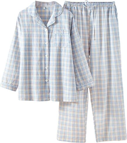 Women's 2 Piece Cotton Pajama Sets Long Sleeve Sleepwear Button Down Soft Lightweight Pj Pants Set With Pockets in Kuwait