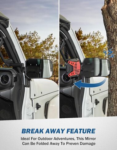 JOYTUTUS Mirrors Doors Off Compatible with 2024 Wrangler JL Gladiator JT, Wrangler JL Side Mirrors with Doors Off Wider View No Vibrate & Wobble, Patent Pending in Kuwait