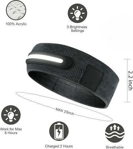 LED Sports Headband, 3 Light Modes, 2-in-1 Design for Running, Tennis, Camping, Cycling，LED Headlamp,Unisex Gift for Men, Women in Saudi Arabia