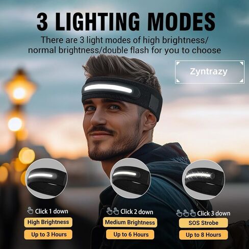 LED Sports Headband, 3 Light Modes, 2-in-1 Design for Running, Tennis, Camping, Cycling，LED Headlamp,Unisex Gift for Men, Women in Saudi Arabia