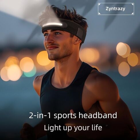 LED Sports Headband, 3 Light Modes, 2-in-1 Design for Running, Tennis, Camping, Cycling，LED Headlamp,Unisex Gift for Men, Women in Saudi Arabia