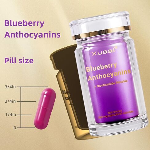 Blueberry Anthocyanins Capsules - Blueberry 10:1 Extract, Premium NAD+ Supplement with Anthocyanin & Lutein for Anti-Aging Support - Eye Vitamins Boosting Vision & Cellular Health, Vegetarian, 60 C in Saudi Arabia