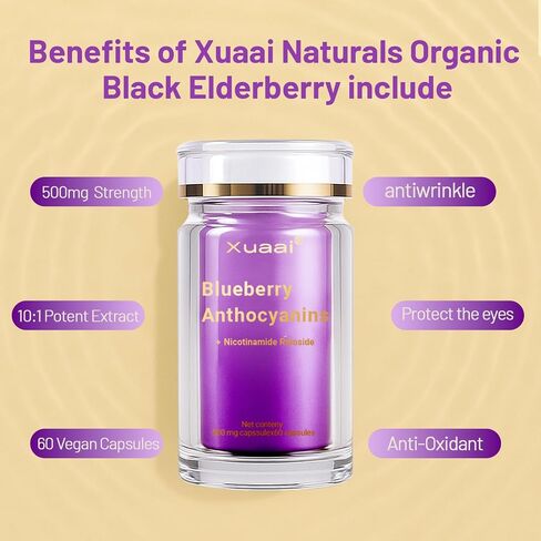 Blueberry Anthocyanins Capsules - Blueberry 10:1 Extract, Premium NAD+ Supplement with Anthocyanin & Lutein for Anti-Aging Support - Eye Vitamins Boosting Vision & Cellular Health, Vegetarian, 60 C in Saudi Arabia