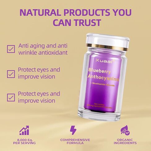 Blueberry Anthocyanins Capsules - Blueberry 10:1 Extract, Premium NAD+ Supplement with Anthocyanin & Lutein for Anti-Aging Support - Eye Vitamins Boosting Vision & Cellular Health, Vegetarian, 60 C in Saudi Arabia