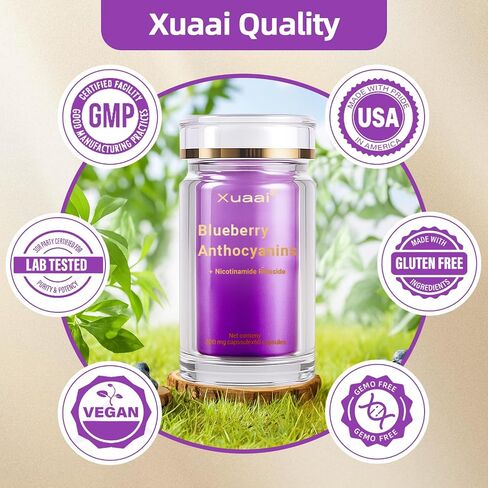 Blueberry Anthocyanins Capsules - Blueberry 10:1 Extract, Premium NAD+ Supplement with Anthocyanin & Lutein for Anti-Aging Support - Eye Vitamins Boosting Vision & Cellular Health, Vegetarian, 60 C in Saudi Arabia