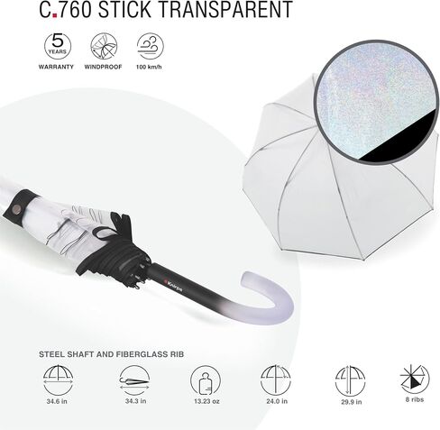 Knirps C.760 Transparent Curved Handle Rain Umbrella for Adults – 34.2" Bell Shaped Canopy Dome in Saudi Arabia