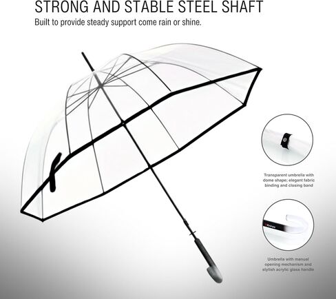 Knirps C.760 Transparent Curved Handle Rain Umbrella for Adults – 34.2" Bell Shaped Canopy Dome in Saudi Arabia