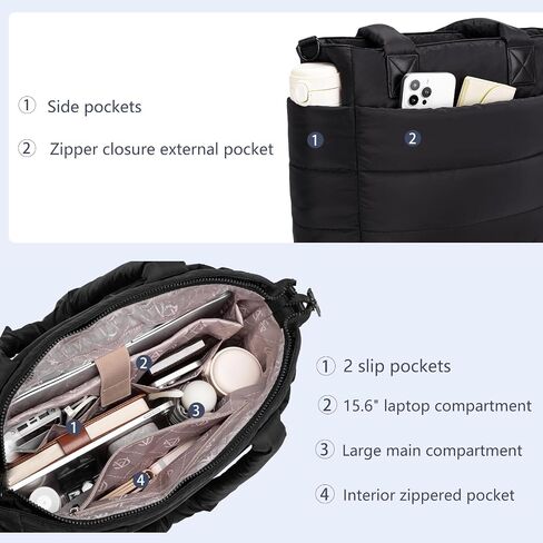 Tote Bag for Women Puffer Tote Bag Large Quilted Nurse Bag with Zipper for Work Travel in Saudi Arabia