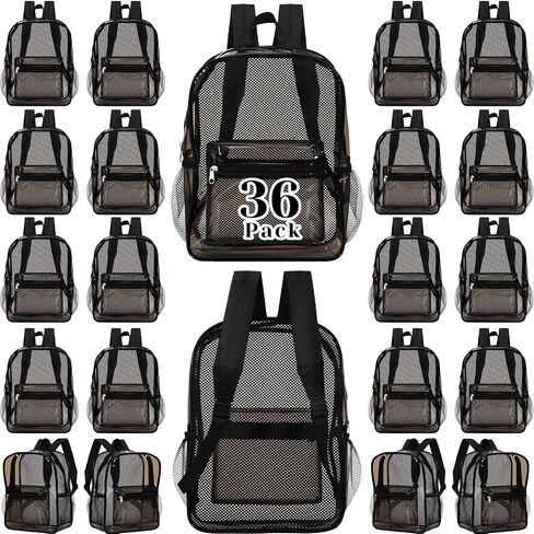 48 Pack Clear Backpacks Bulk Transparent Mesh Bags for Stadium Use Christmas Giveaways Teacher Employee Gifts (Black) in Saudi Arabia
