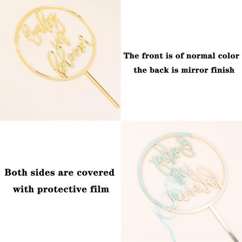 قطعة علوية للكيك من Oh Baby - ديكورات خشبية لكعكة استحمام الطفل - قطعة علوية للكيك تكشف عن الجنس لدعائم كشك الصور (ذهبي) in Kuwait