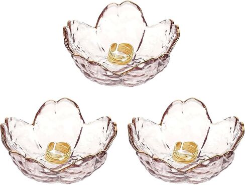 GENTI 3-Piece Glass Jewelry Tray, Flower Ring Dish, Jewelry Dish Tray for Necklace Bracelet Earring Holder, Clear in Saudi Arabia