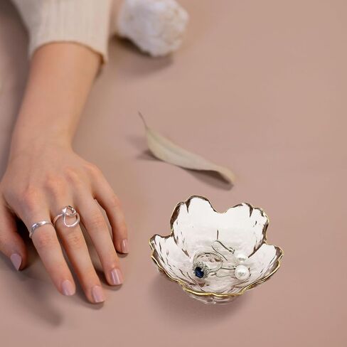GENTI 3-Piece Glass Jewelry Tray, Flower Ring Dish, Jewelry Dish Tray for Necklace Bracelet Earring Holder, Clear in Saudi Arabia