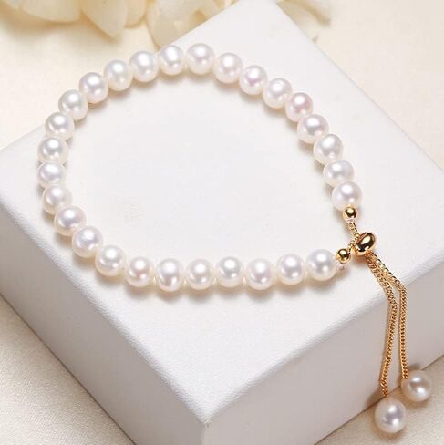 14K Gold Pearl Bracelet, Freshwater Pearl Beaded Bracelet, Birthday, Mother's Day Gift for Mother, Wife, Girlfriend in Saudi Arabia