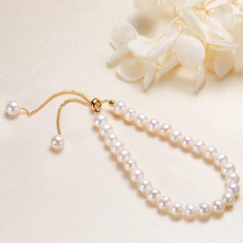 14K Gold Pearl Bracelet, Freshwater Pearl Beaded Bracelet, Birthday, Mother's Day Gift for Mother, Wife, Girlfriend in Saudi Arabia