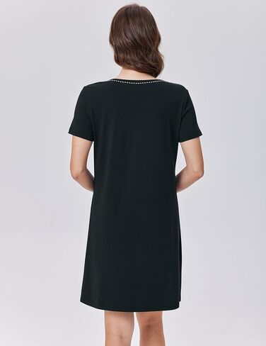 Ekouaer Womens Nightgown Cotton Nightshirts Short Sleeve Sleep Shirt with Chest Pocket Crewneck Nightdress S-XXL in Saudi Arabia