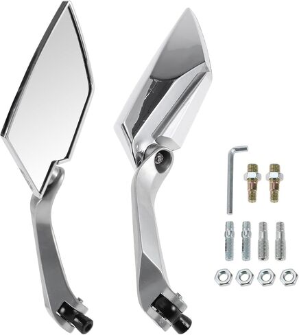 Universal Motorcycle Rear View Mirrors Adjustable Bar End Side Mirrors Mount Aluminum Plastic 1 Set Chrome Silver Tone M8/M10 Prismatic Shape in Saudi Arabia