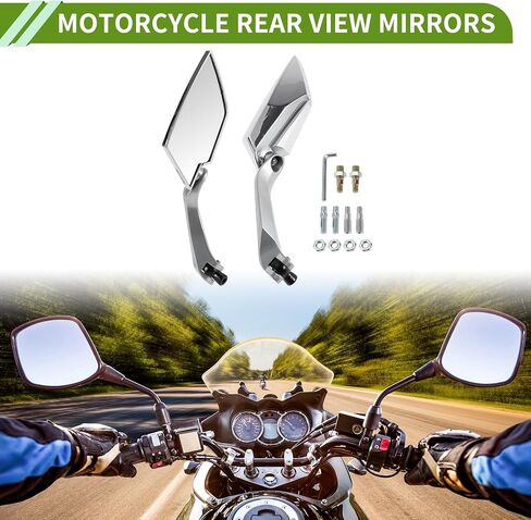Universal Motorcycle Rear View Mirrors Adjustable Bar End Side Mirrors Mount Aluminum Plastic 1 Set Chrome Silver Tone M8/M10 Prismatic Shape in Saudi Arabia