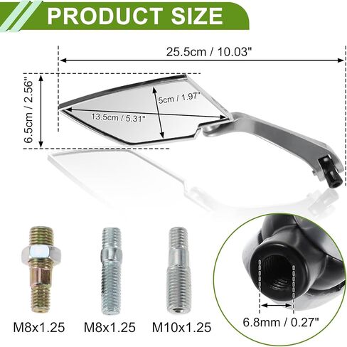 Universal Motorcycle Rear View Mirrors Adjustable Bar End Side Mirrors Mount Aluminum Plastic 1 Set Chrome Silver Tone M8/M10 Prismatic Shape in Saudi Arabia