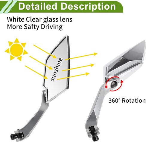 Universal Motorcycle Rear View Mirrors Adjustable Bar End Side Mirrors Mount Aluminum Plastic 1 Set Chrome Silver Tone M8/M10 Prismatic Shape in Saudi Arabia