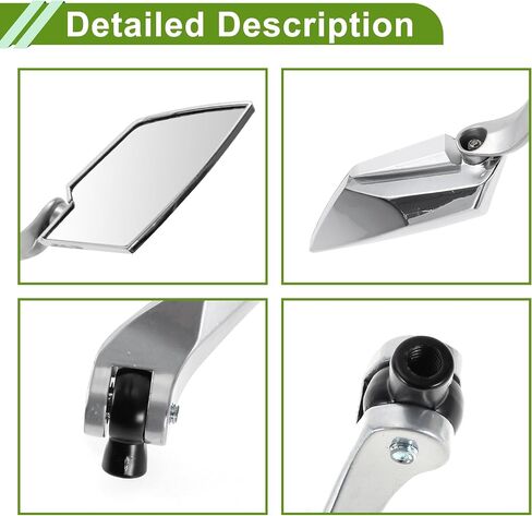 Universal Motorcycle Rear View Mirrors Adjustable Bar End Side Mirrors Mount Aluminum Plastic 1 Set Chrome Silver Tone M8/M10 Prismatic Shape in Saudi Arabia