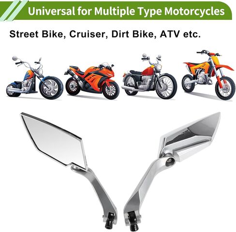 Universal Motorcycle Rear View Mirrors Adjustable Bar End Side Mirrors Mount Aluminum Plastic 1 Set Chrome Silver Tone M8/M10 Prismatic Shape in Saudi Arabia