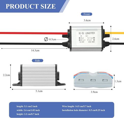 DC/DC Buck 8-32V to 5V Power Converter, Voltage Converter with Fuse to 5V5A 25W MAX Power Transformer Waterproof Step Down Module for Automotive, LED Lights, Boat Dock, Instruments. in Kuwait