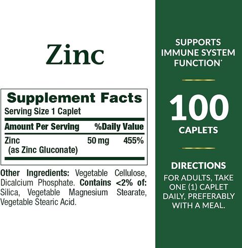 Nature's Bounty Zinc 50 Mg Caplets ، unflavored ، 100 count ، حزمة 2 in Saudi Arabia