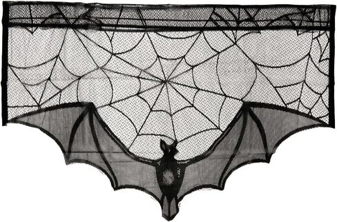 Fun Costumes Flying Bat Mantle Scarf Indoor Decoration, Black Lace 38" X 15" Knitted Spiderweb Background Room Display Standard in Saudi Arabia