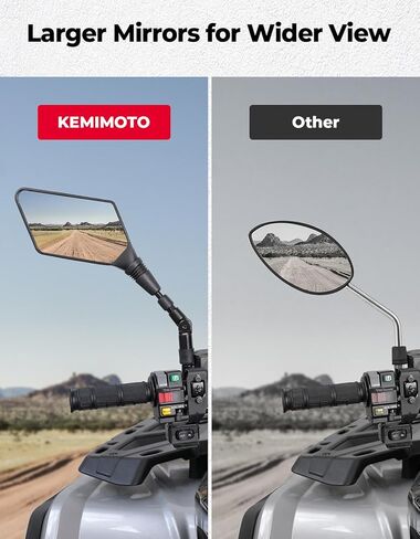 KEMIMOTO ATV Mirrors, 8MM 10MM Foldable Motorcycle Mirrors with 7/8" Handlebar Mounts, Clear Vision fit ATV Motorcycle Scooter Bike, Compatible with Polaris Sportsman, Outlander, Raptor in Saudi Arabia