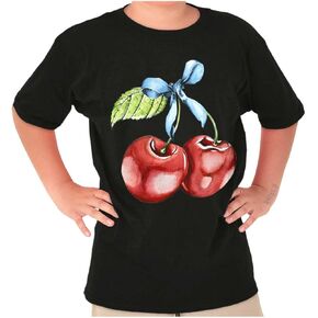 Coquette Watercolor Cherries with Bow Crewneck T Shirts Boy Girl in Saudi Arabia