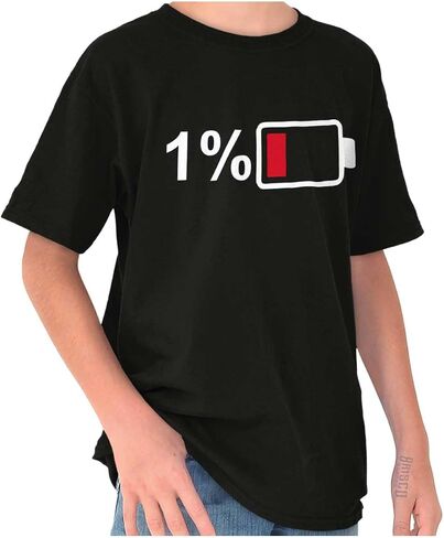 Funny 1 Percent Low Battery Drained Crewneck T Shirts Boy Girl in Saudi Arabia