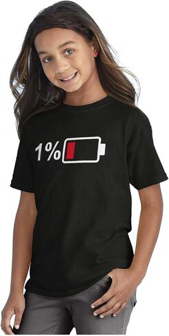 Funny 1 Percent Low Battery Drained Crewneck T Shirts Boy Girl in Saudi Arabia