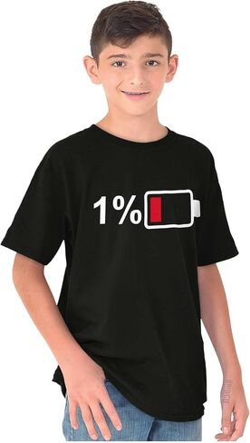 Funny 1 Percent Low Battery Drained Crewneck T Shirts Boy Girl in Saudi Arabia