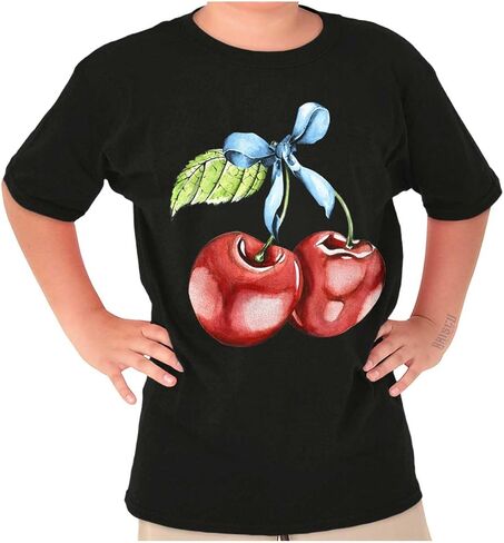 Coquette Watercolor Cherries with Bow Crewneck T Shirts Boy Girl in Saudi Arabia