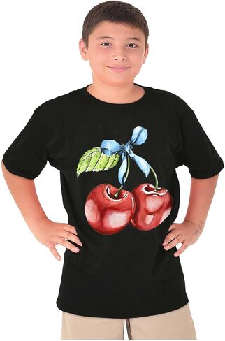 Coquette Watercolor Cherries with Bow Crewneck T Shirts Boy Girl in Saudi Arabia