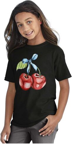 Coquette Watercolor Cherries with Bow Crewneck T Shirts Boy Girl in Saudi Arabia
