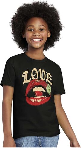 Vintage Love Lips Biting Cherry Crewneck T Shirts Boy Girl in Saudi Arabia
