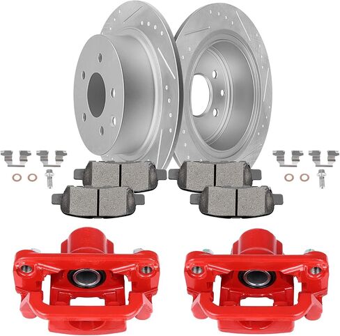 SCITOO Rear Brake Kit [4] Brake Pads [2] Brake Rotors [2] Brake Disc Calipers w/Bracket Compatible With 2000-2005 for Ford for Excursion in Saudi Arabia