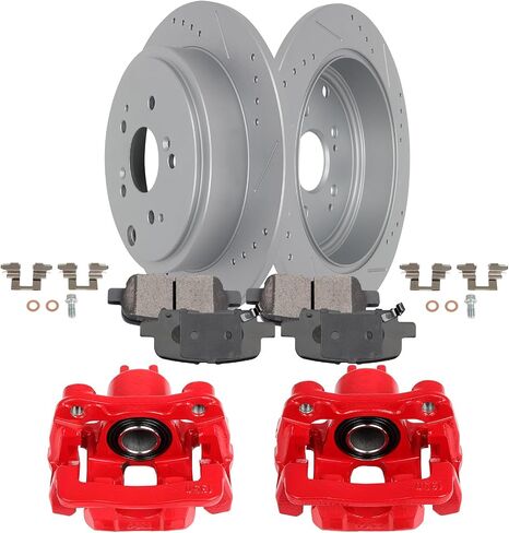 SCITOO Rear Brake Kit [4] Brake Pads [2] Brake Rotors [2] Brake Disc Calipers w/Bracket Compatible With 2000-2005 for Ford for Excursion in Saudi Arabia
