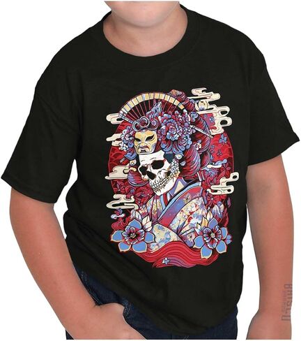 Traditional Skeleton Geisha Mask Crewneck T Shirts Boy Girl in Saudi Arabia