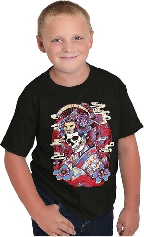 Traditional Skeleton Geisha Mask Crewneck T Shirts Boy Girl in Saudi Arabia