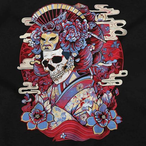 Traditional Skeleton Geisha Mask Crewneck T Shirts Boy Girl in Saudi Arabia
