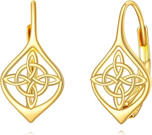 Gold Clover Drop Earrings 14K Gold Celtic Shamrock Leverback Earrings Irish Good Lucky Jewelry Gifts for Women Girls in Saudi Arabia