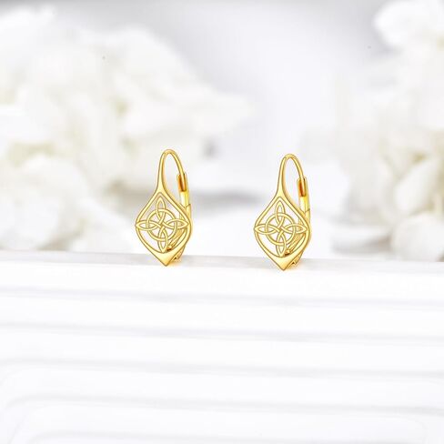 Gold Clover Drop Earrings 14K Gold Celtic Shamrock Leverback Earrings Irish Good Lucky Jewelry Gifts for Women Girls in Saudi Arabia