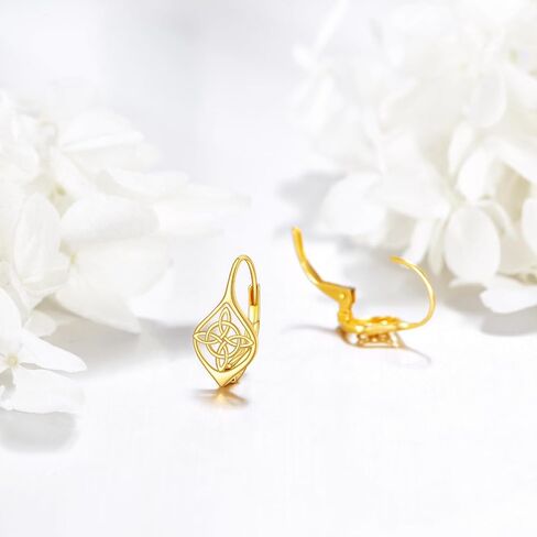 Gold Clover Drop Earrings 14K Gold Celtic Shamrock Leverback Earrings Irish Good Lucky Jewelry Gifts for Women Girls in Saudi Arabia